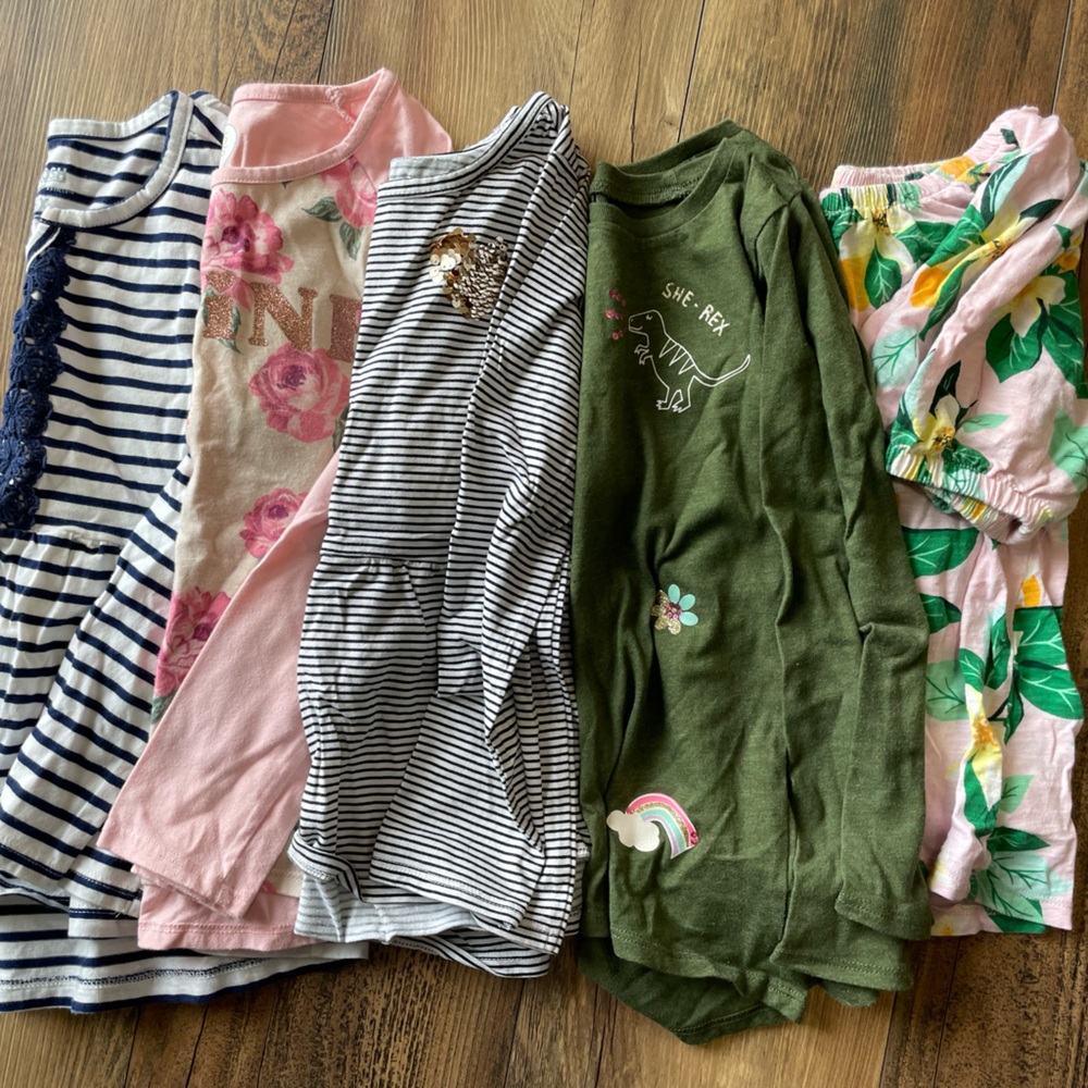 Girls Long Sleeve Tee Bundle - Floral, Stripes